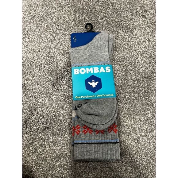 Bombas Unisex Gray Fair Isle Calf Socks Set of 3 Large Women/Men’s NWOT - Picture 2 of 3